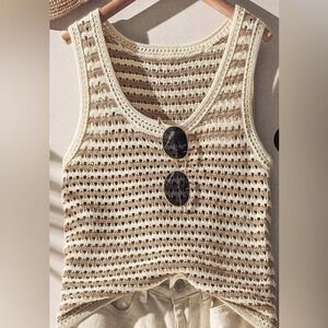 NWT Blu Pepper Open Crochet Stitch Stripe Knit Sweater Vest Tank Top